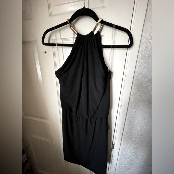 MSK | Dresses | Msk Black Sleeveless Dress With Gold Tone Neck Wrap Sz M |  Poshmark